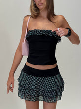 Attilia Frill Detail Strapless Top Black Polka Dot