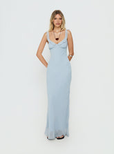 Aymi Frill Bust Detail Maxi Dress Blue Stripe