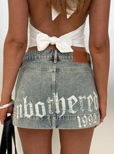 Arigatou Graphic Denim Mini Skirt Light Blue