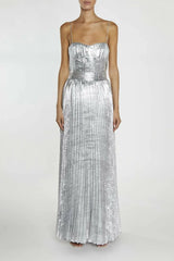 True Decadence Kate Silver Crinkle Pleated Strappy Maxi Dress