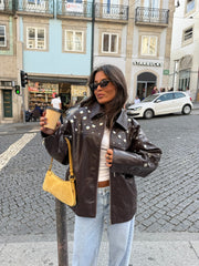 City Jacket In Brown With Studs