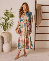 Citrus Splash Belted Eyelet Midi Dress