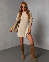 Honeycot Ribbed Knit Mini Sweater Dress