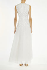 True Decadence White-Beaded Ophelia Floral Dropped-Waist Maxi-Dress