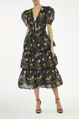 True Decadence Black-Stem Ariella Nature-Floral Tiered Midaxi-Dress