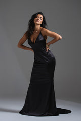LBD Collection Black Alana Satin Maxi Dress