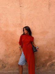 Leila Asymetrical Top in Terracotta