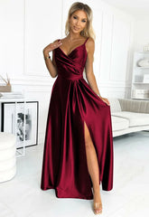 LBD Exclusive Burgundy Chiara Satin Maxi Dress
