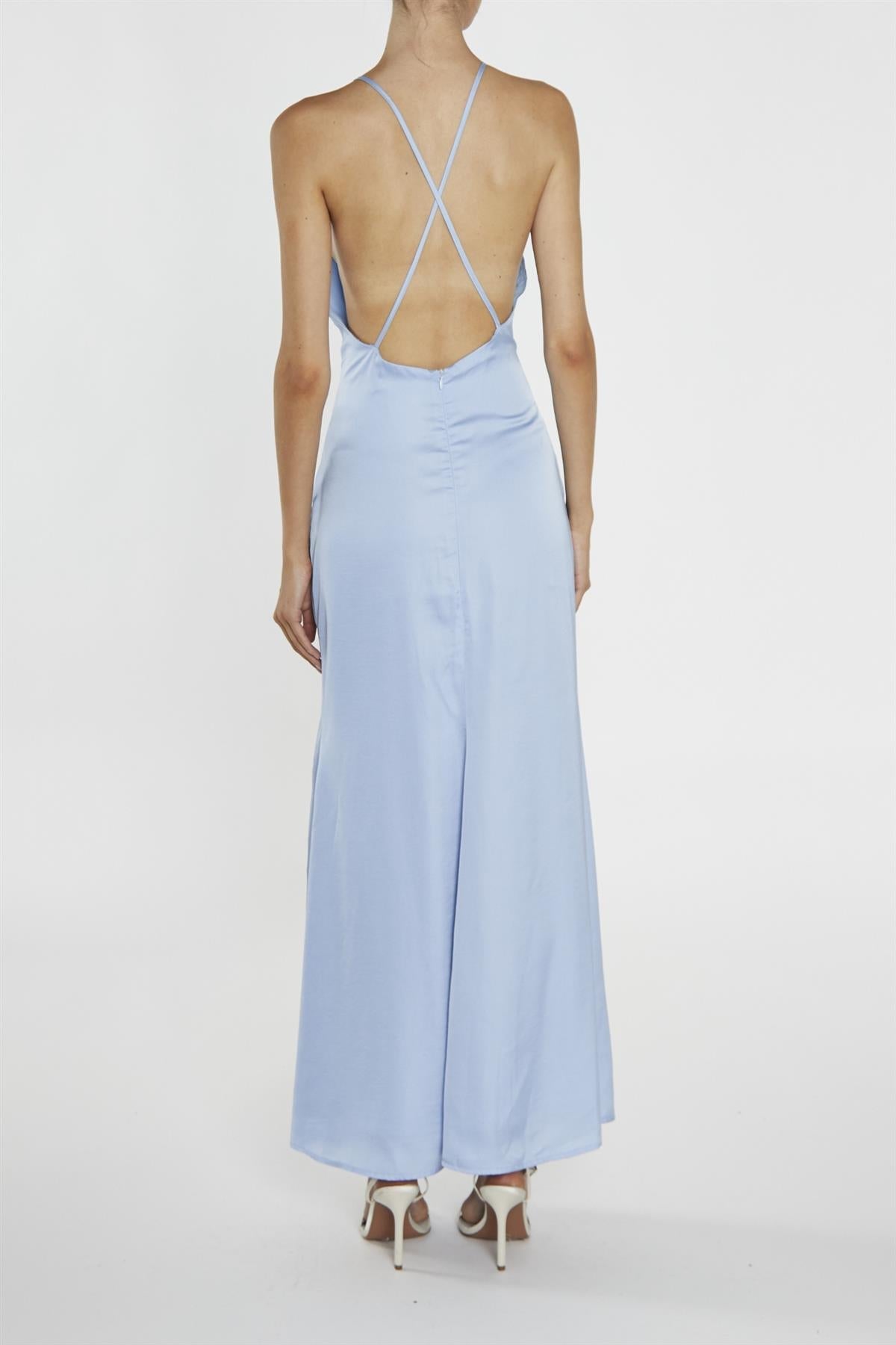 true Decadence Gigi Cornflower Blue Side-Split Halterneck Maxi-Dress