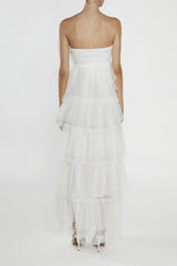 true Decadence Valerie White Pleated 3D Tiered Midi-Dress