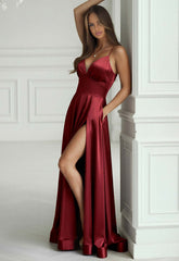 LBD Exclusive Burgundy Satin Luna Maxi Dress