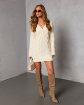 Solvayne Cable Knit Mini Sweater Dress