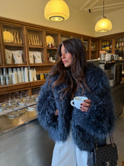 Curly Fur Jacket in Blue