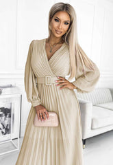 LBD Exclusive Beige Klara Pleated Dress