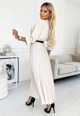 LBD Exclusive Beige Serena Pleated Dress