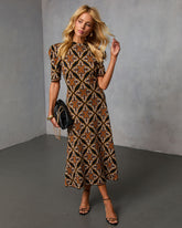 Olivyne Printed Mock Neck Knit Midi Dress