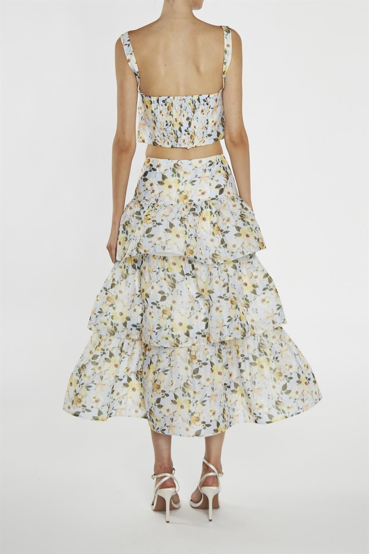 true Decadence Maisie Co-ord Pale-Blue Flower Organza Wrap Bust Crop-Top