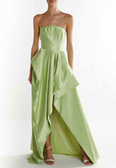 True Decadence Soft-Green Emma Hi-Low Hem Maxi
