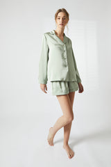 True Decadence Sage Green Trim Short Satin Pyjama Set