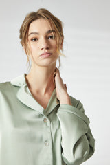 True Decadence Sage Green Trim Short Satin Pyjama Set