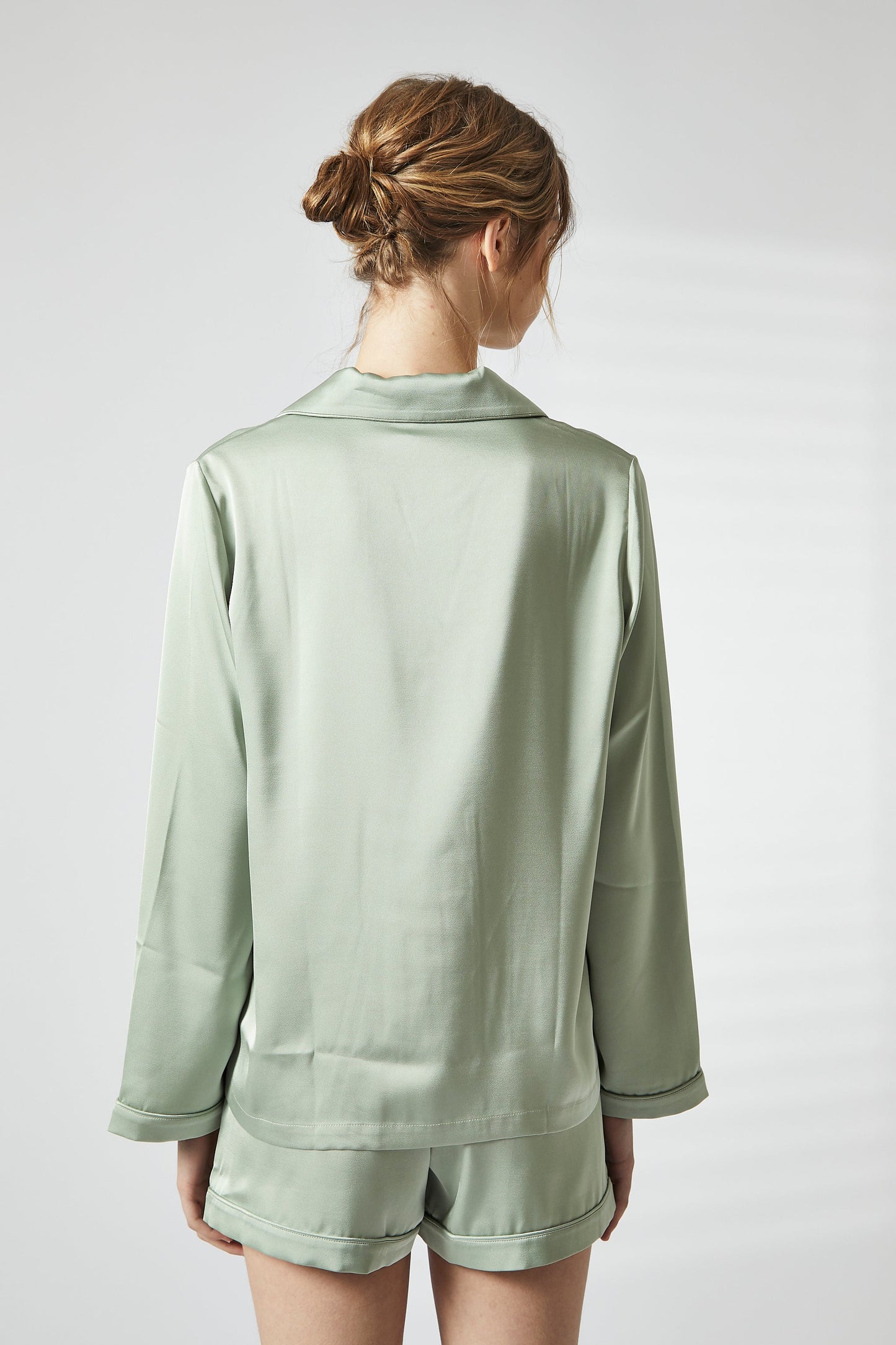 True Decadence Sage Green Trim Short Satin Pyjama Set
