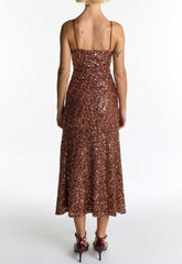 True Decadence Mocha Frankie Tan Sequin Bias Cut Maxi-Midi Dress