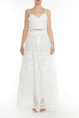 true Decadence Melissa Co-ord White Patchwork lace Tie-Waist Maxi Skirt