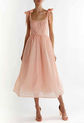 True Decadence Dusty-Peach Tie-Strap Midi Dress