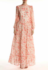 True Decadence Ivory Rust Floral Tiered Shirt Maxi Dress
