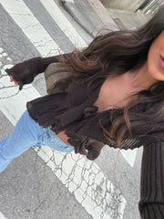 Ruffle Knit Top in Chocolate