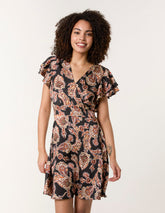 Paisley Frill Sleeve Mini Dress
