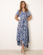 Asymmetric Hem Wrap Dress