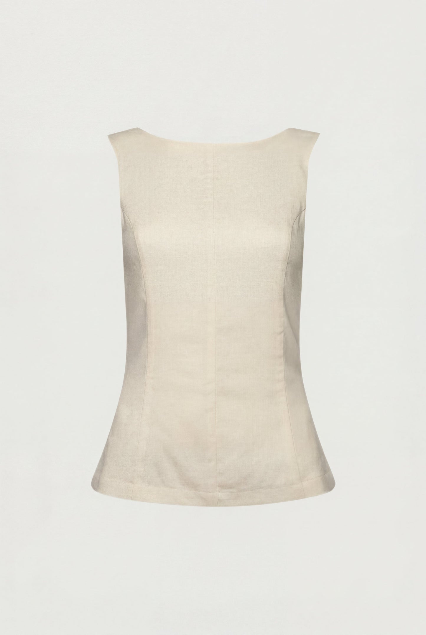 LINEN BLEND HIGH NECKLINE SLEEVELESS TOP