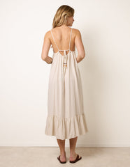 Natural Textured Dress With Bead Details