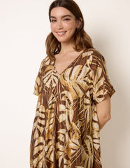 Topical Print Kimono Style Oversized Dress