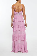 true Decadence Sophia Orchid Plunge Front Tiered Ruffle Maxi-Dress