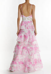 True Decadence Candy-Pink Floral Mila V-Neck Maxi Dress