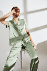 True Decadence Sage Green Satin Pyjama Set
