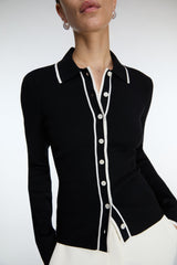 CONTRAST TRIM BUTTON FRONT COLLARED CARDIGAN