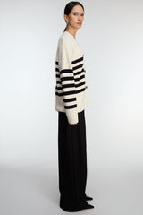 STRIPED BUTTON FRONT CARDIGAN