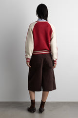 TWO TONE VARSITY ZIP-UP KNIT CARDIGAN