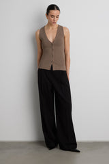 SLEEVELESS BUTTON FRONT KNIT TOP