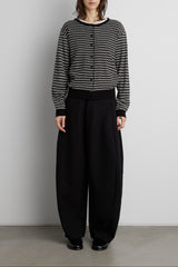 STRIPED ROUND NECK BUTTON UP CARDIGAN