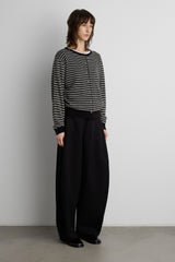 STRIPED ROUND NECK BUTTON UP CARDIGAN