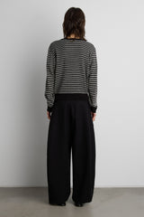 STRIPED ROUND NECK BUTTON UP CARDIGAN