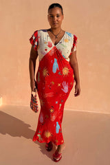 Red Celestial Midi Dress