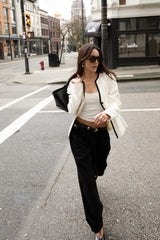 CONTRAST TRIM BUTTON FRONT COLLARLESS BLAZER