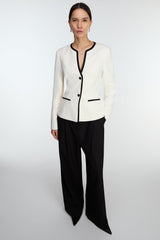 CONTRAST TRIM BUTTON FRONT COLLARLESS BLAZER