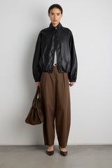 VEGAN LEATHER FUNNEL NECK BOMBER JACKET