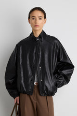 VEGAN LEATHER FUNNEL NECK BOMBER JACKET